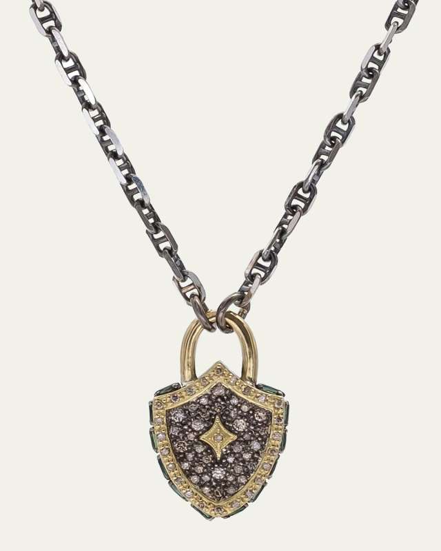 Old World Diamond Shield Pendant Necklace